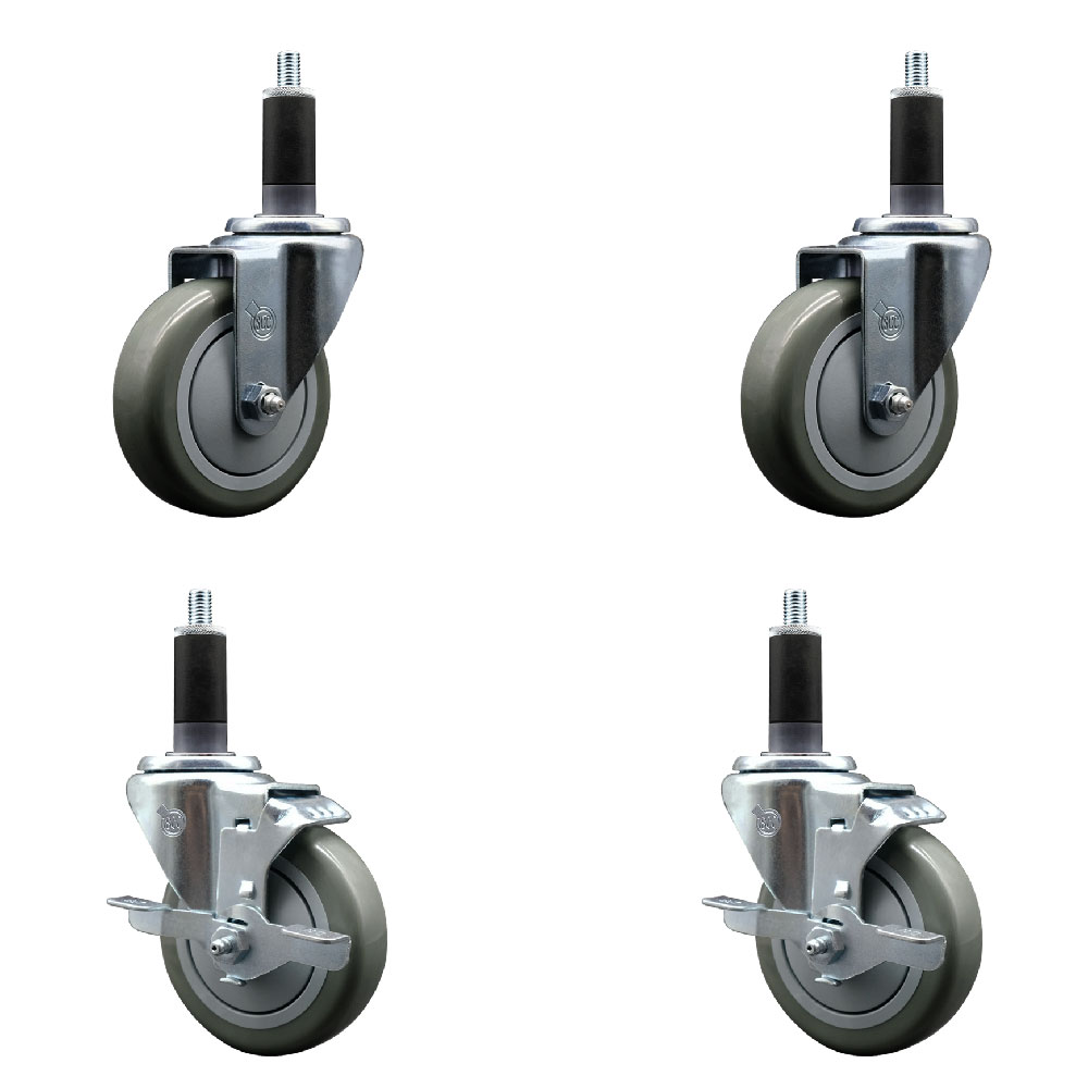 SCC-EX20S414-PPUB-2-TLB-2-118 Polyurethane Swivel Expanding Stem Caster with 4 in. Gray Wheels & 1.13 in. Stems - Set of 4
