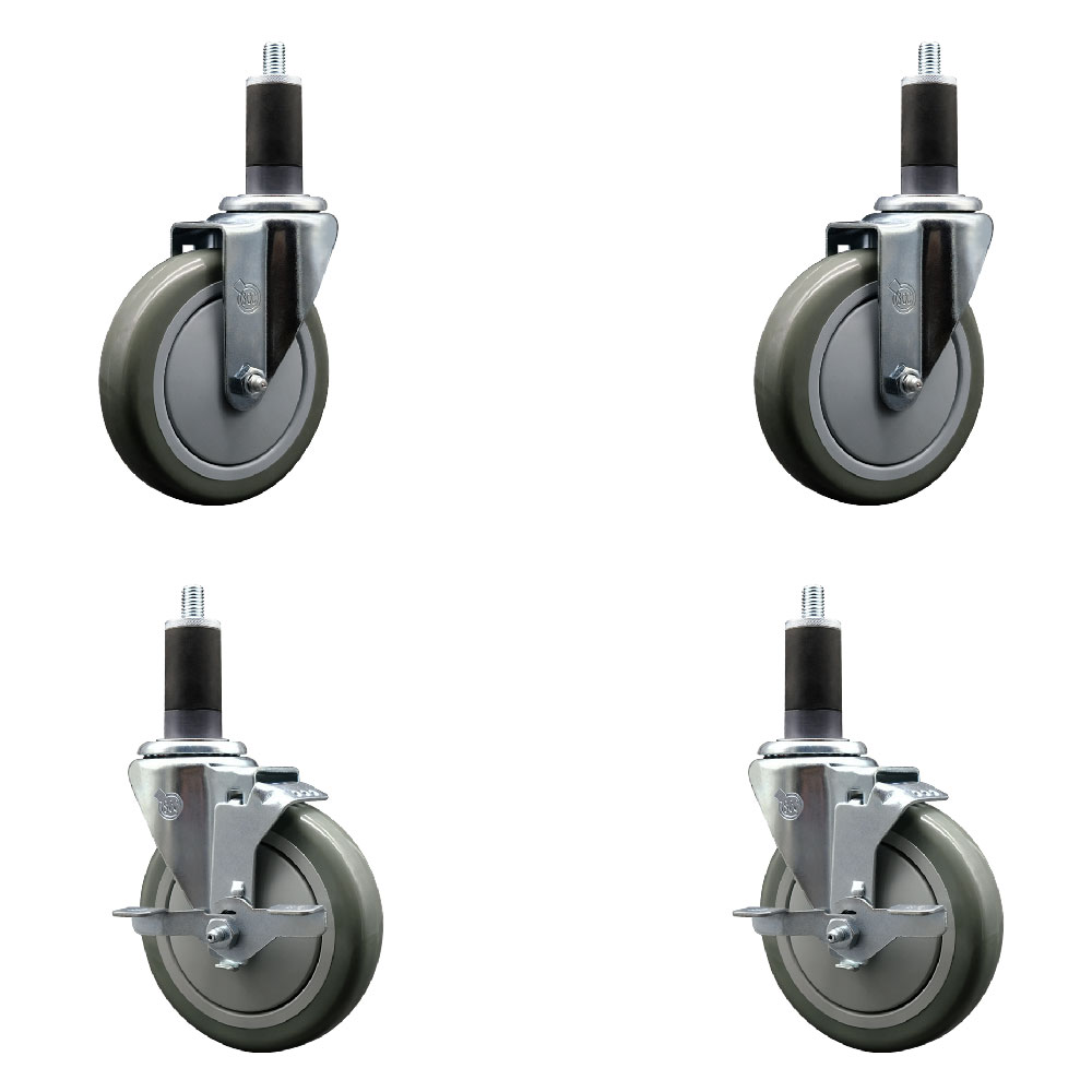 SCC-EX20S514-PPUB-2-TLB-2-114 Polyurethane Swivel Expanding Stem Caster with 5 in. Gray Wheels & 1.25 in. Stems - Set of 4
