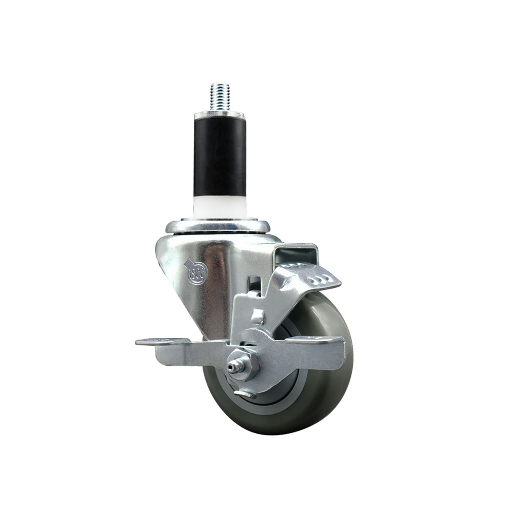 SCC-EX20S314-PPUB-TLB-138 Polyurethane Expanding Stem Swivel Caster with 3 in. Gray Wheel & 1.38 in. Stem & Top Locking Brake