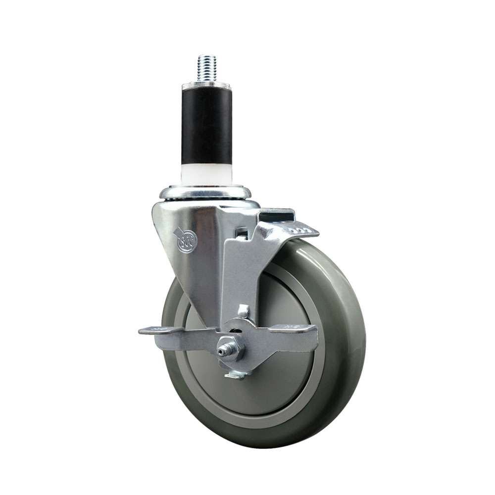 SCC-EX20S514-PPUB-TLB-138 Polyurethane Expanding Stem Swivel Caster with 5 in. Gray Wheel & 1.38 in. Stem & Top Locking Brake