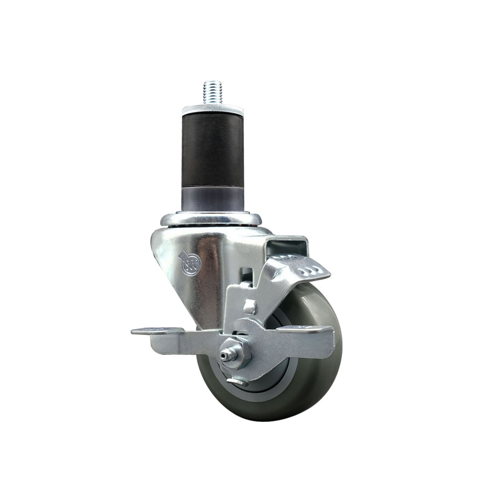 SCC-EX20S314-PPUB-TLB-158 Polyurethane Expanding Stem Swivel Caster with 3 in. Gray Wheel & 1.63 in. Stem & Top Locking Brake