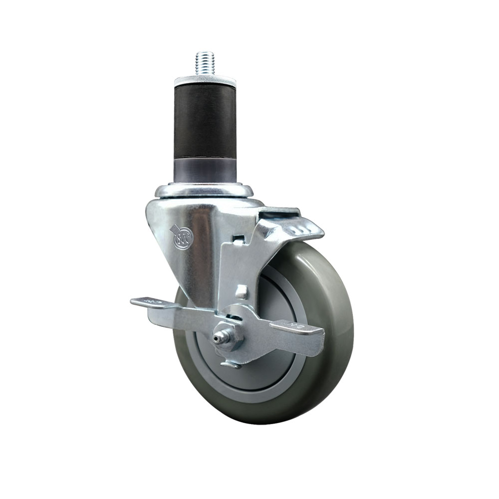 SCC-EX20S414-PPUB-TLB-158 Polyurethane Expanding Stem Swivel Caster with 4 in. Gray Wheel & 1.63 in. Stem & Top Locking Brake