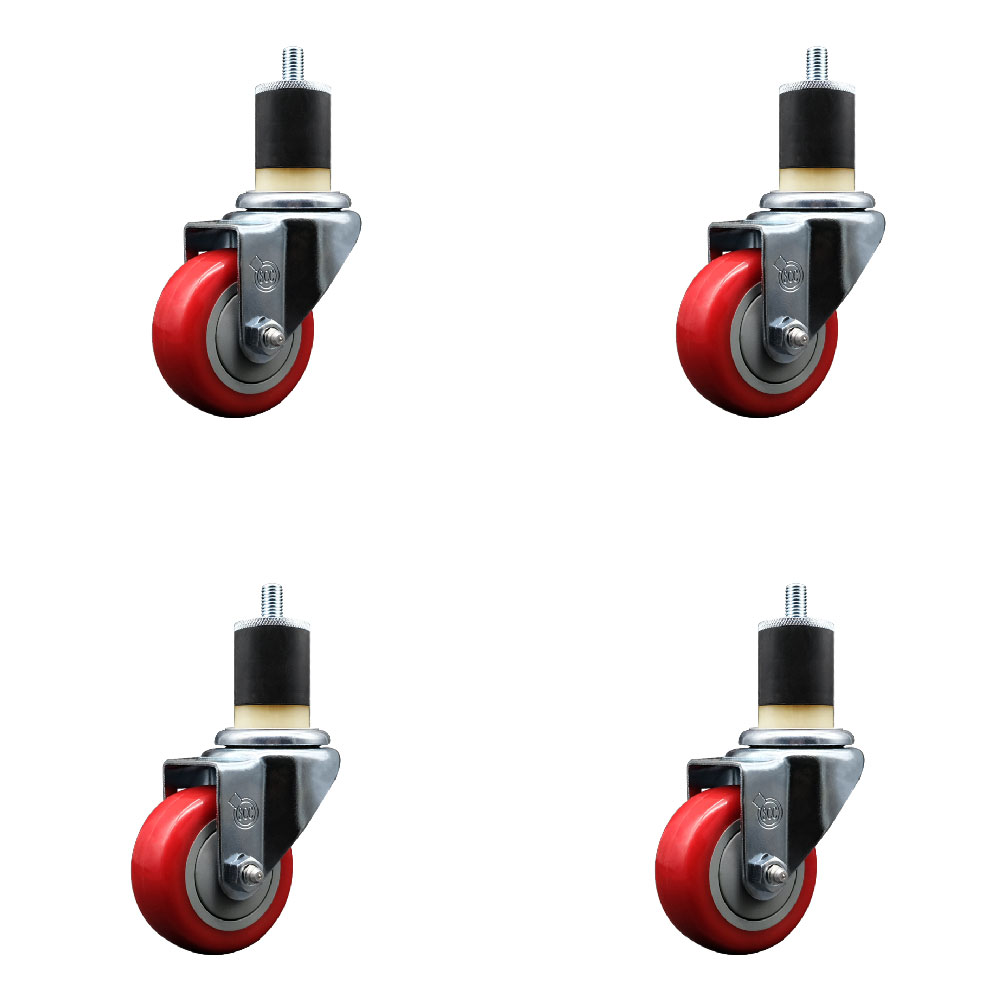 SCC-EX20S314-PPUB-RED-178-4 Polyurethane Swivel Expanding Stem Caster with 3 in. Red Wheels & 1.87 in. Stems - Set of 4