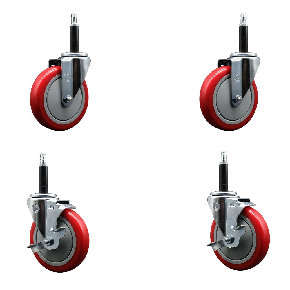 SCC-EX20S514-PPUB-RED-2-TLB-2-34 Polyurethane Swivel Expanding Stem Caster with 5 in. Red Wheels & 0.75 in. Stems - Set of 4