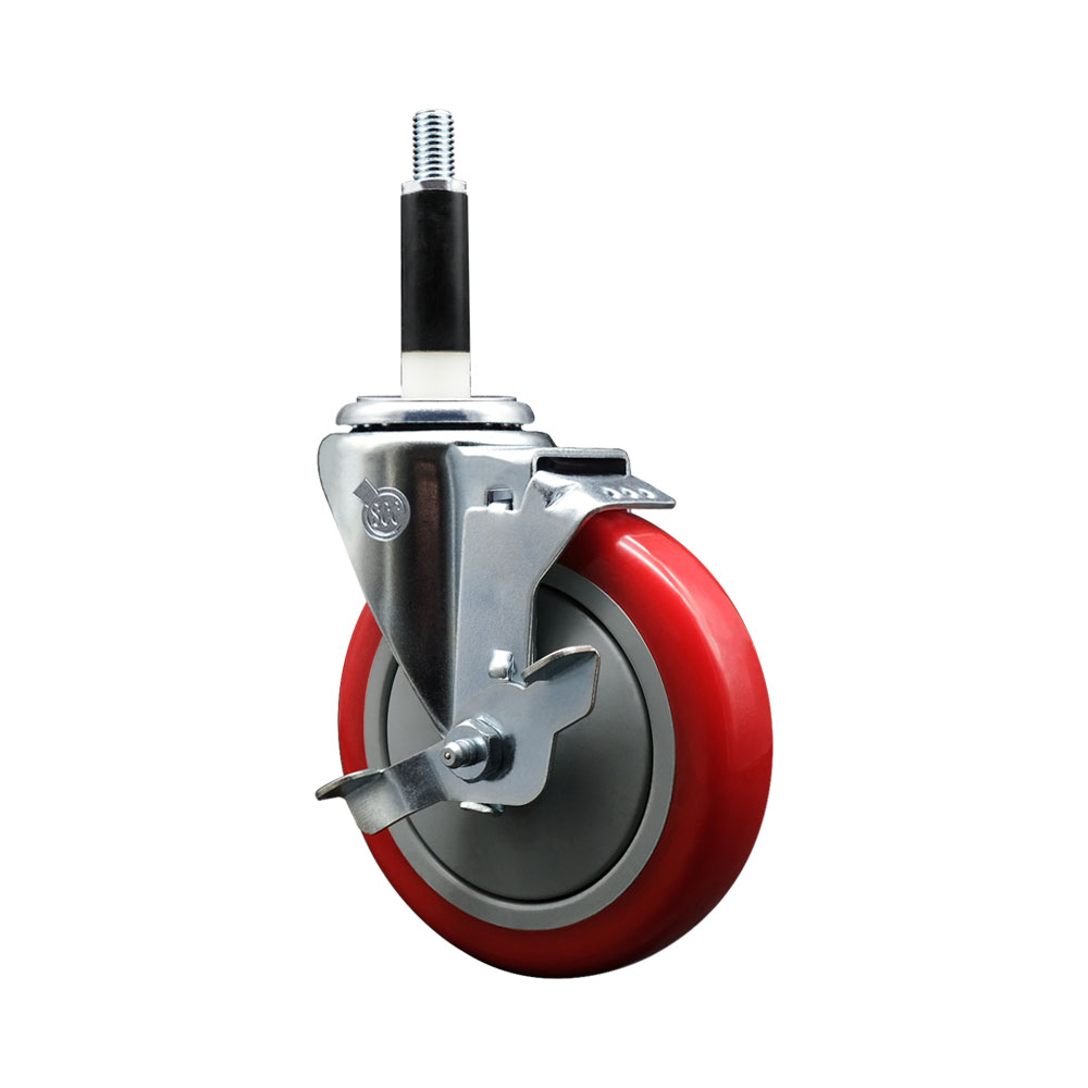 SCC-EX20S514-PPUB-RED-TLB-78 Polyurethane Expanding Stem Swivel Caster with 5 in. Red Wheel & 0.87 in. Stem & Top Locking Brake
