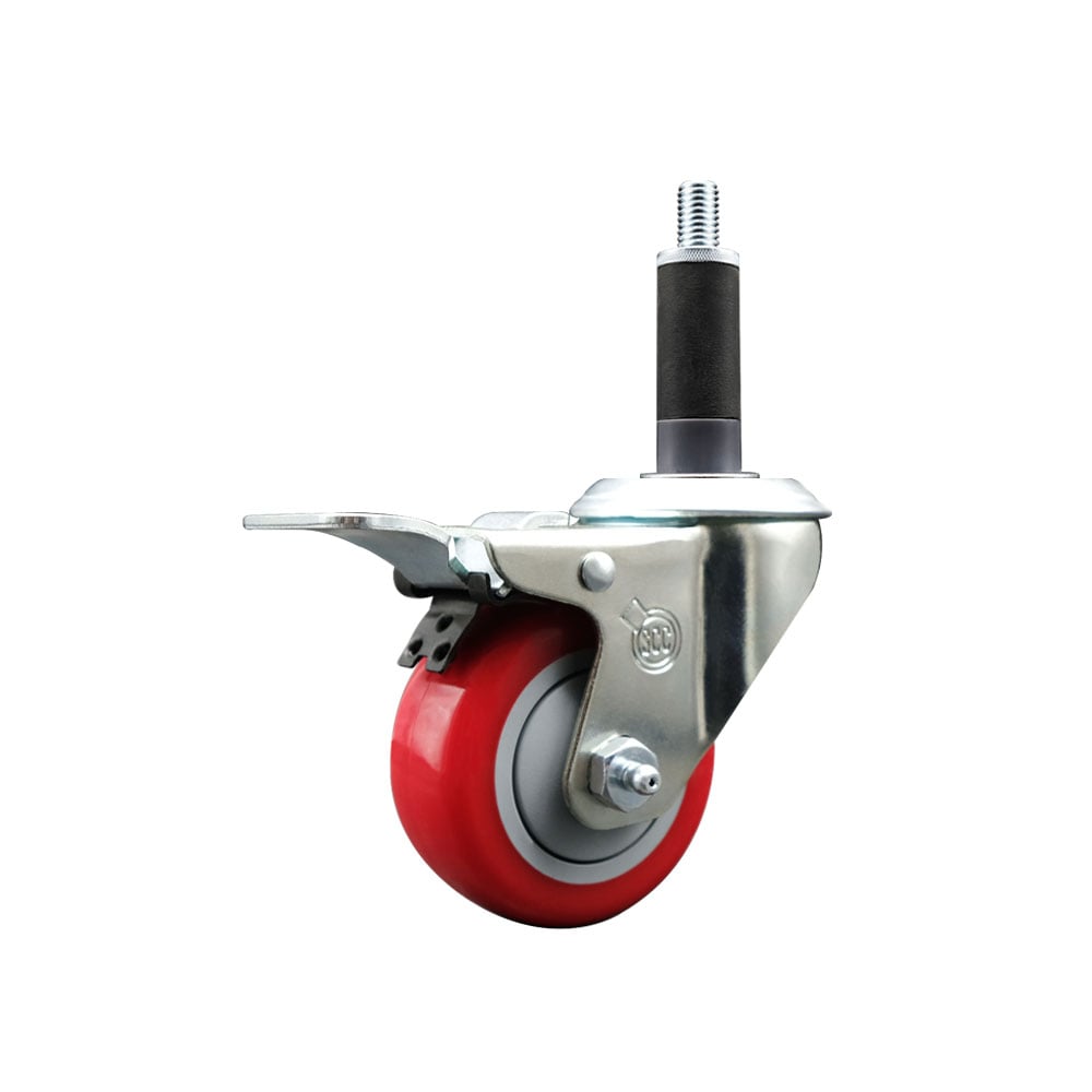 SCC-EXTTL20S314-PPUB-RED-1 Polyurethane Expanding Stem Swivel Caster with 3 in. Red Wheel & 1 in. Stem & Total Locking Brake