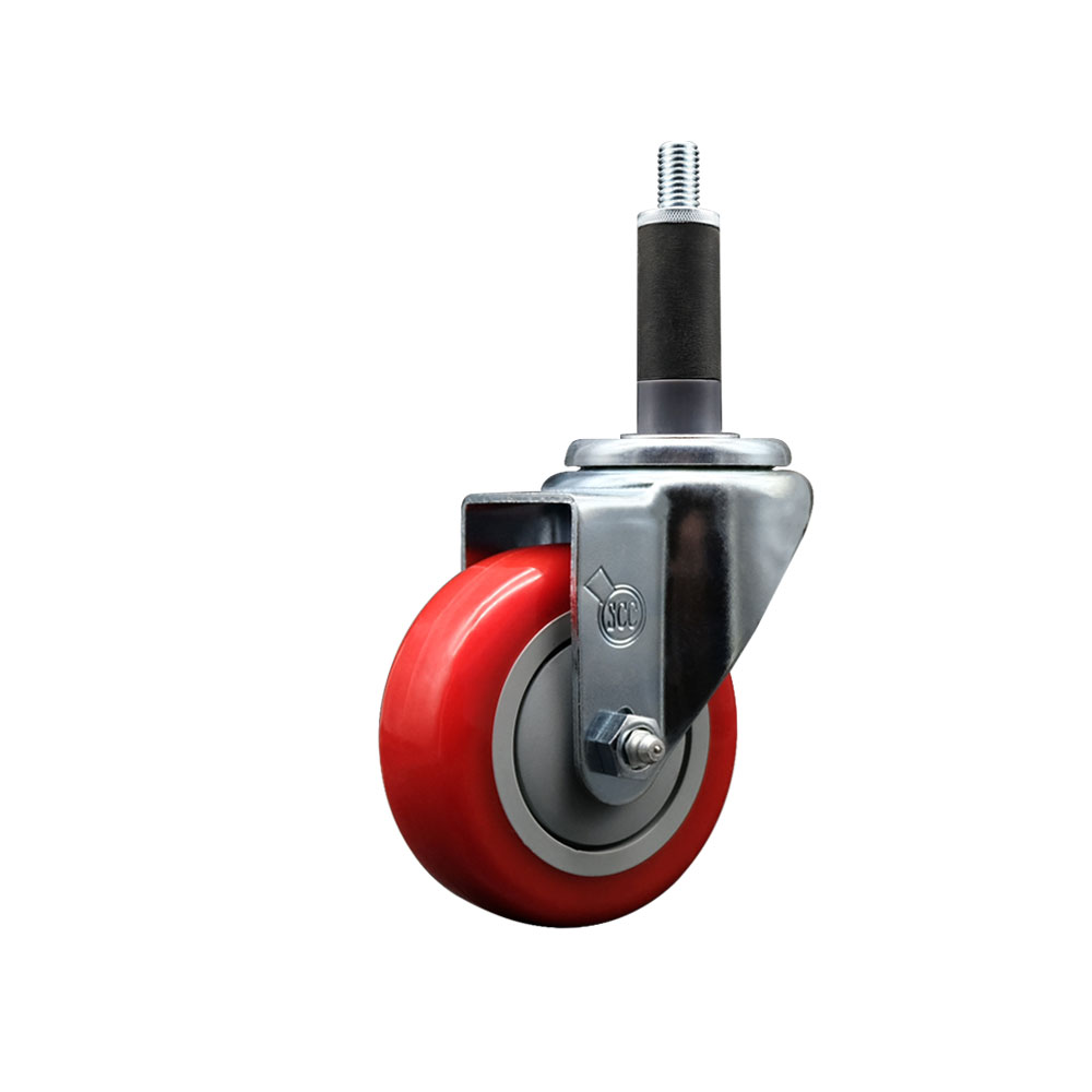 SCC-EX20S3514-PPUB-RED-1 Polyurethane Expanding Stem Swivel Caster with 3.5 in. Red Wheel & 1 in. Stem
