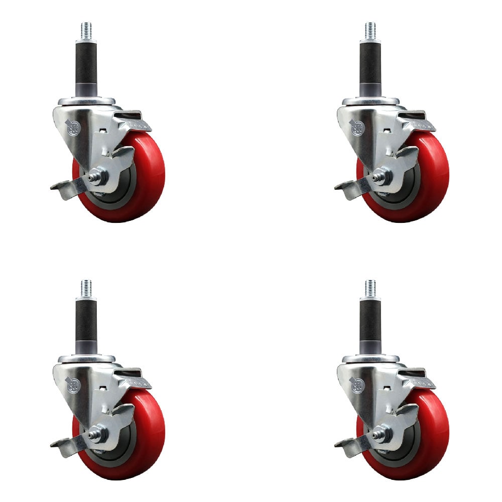 SCC-EX20S3514-PPUB-RED-TLB-1-4 Polyurethane Swivel Expanding Stem Caster with 3.5 in. Red Wheels & 1 in. Stems - Set of 4