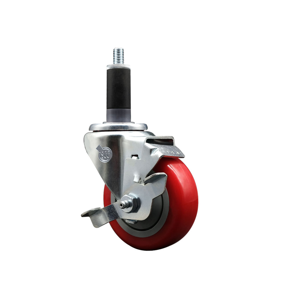 SCC-EX20S3514-PPUB-RED-TLB-118 Polyurethane Expanding Stem Swivel Caster with 3.5 in. Red Wheel & 1.13 in. Stem & Top Locking Brake