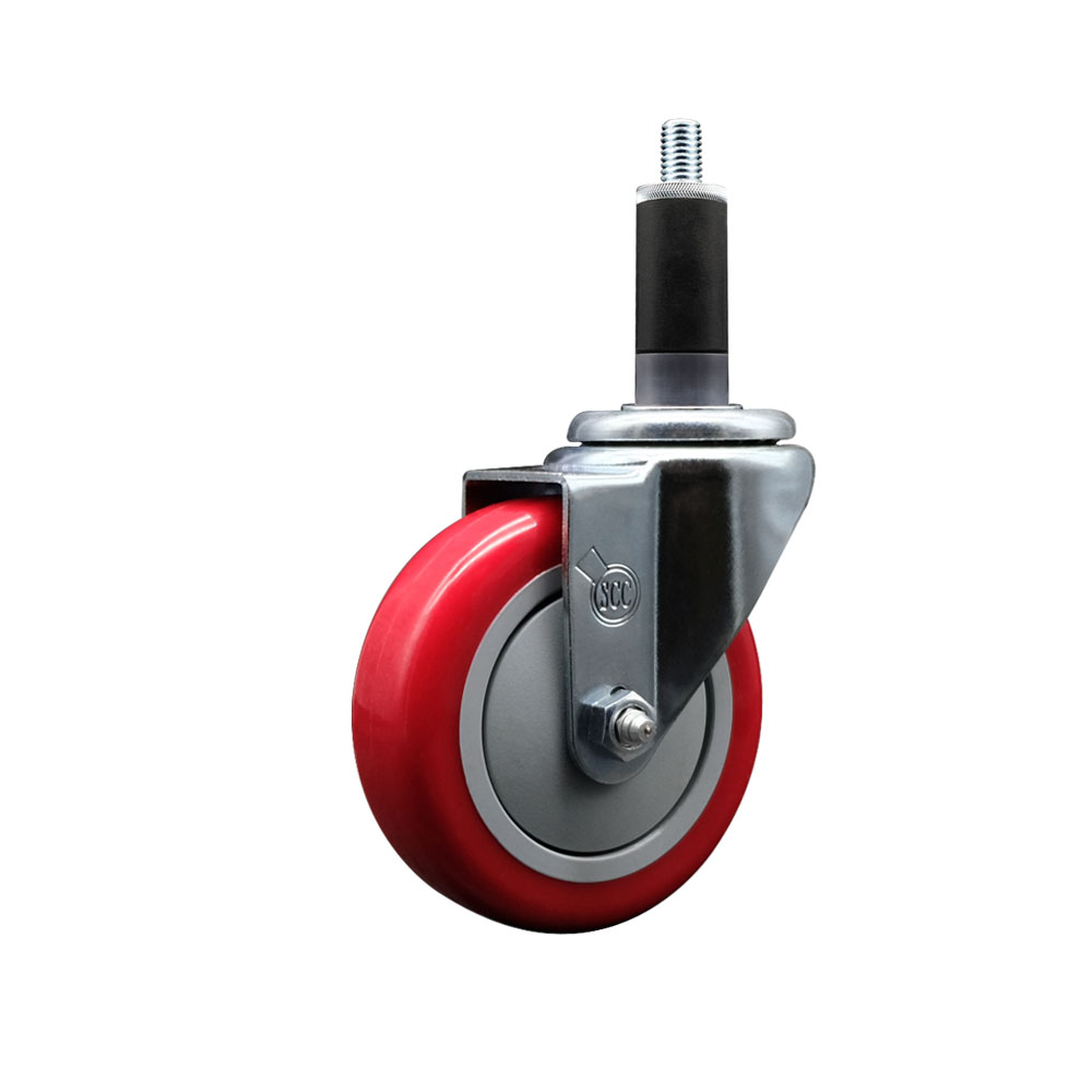 SCC-EX20S414-PPUB-RED-118 Polyurethane Expanding Stem Swivel Caster with 4 in. Red Wheel & 1.13 in. Stem