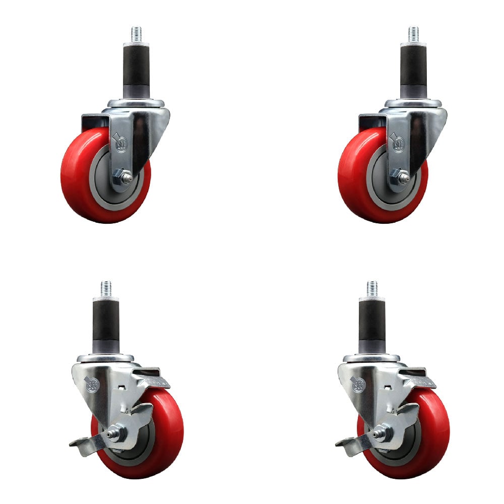 SCC-EX20S3514-PPUB-RED-2-TLB-2-114 Polyurethane Swivel Expanding Stem Caster with 3.5 in. Red Wheels & 1.25 in. Stems - Set of 4