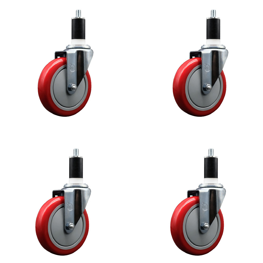 SCC-EX20S514-PPUB-RED-138-4 Polyurethane Swivel Expanding Stem Caster with 5 in. Red Wheels & 1.38 in. Stems - Set of 4