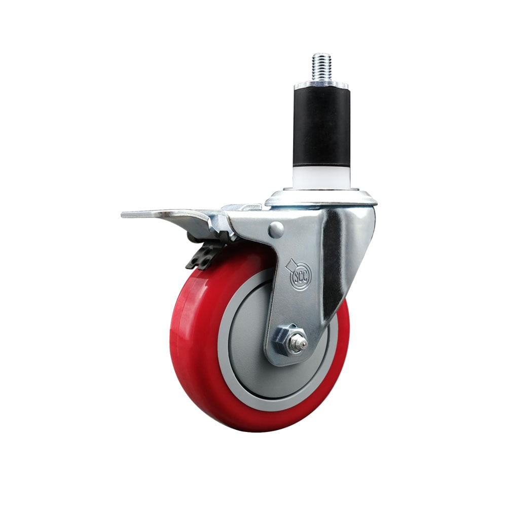 SCC-EXTTL20S414-PPUB-RED-112 Polyurethane Expanding Stem Swivel Caster with 4 in. Red Wheel & 1.5 in. Stem & Total Locking Brake