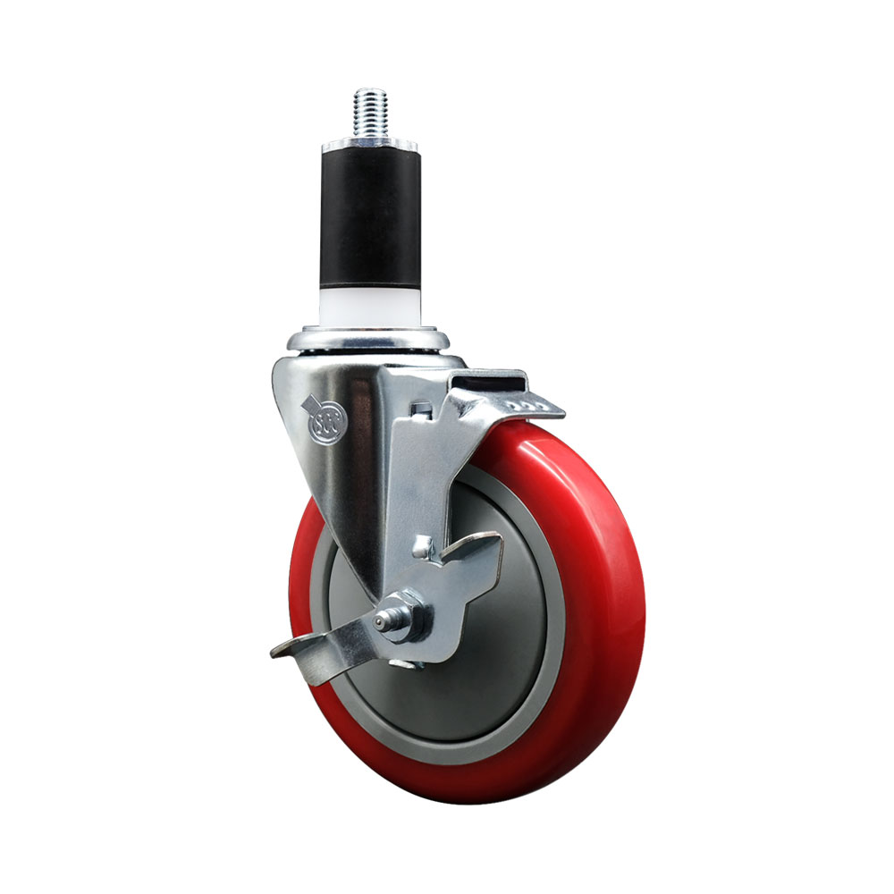 SCC-EX20S514-PPUB-RED-TLB-112 Polyurethane Expanding Stem Swivel Caster with 5 in. Red Wheel & 1.5 in. Stem & Top Locking Brake