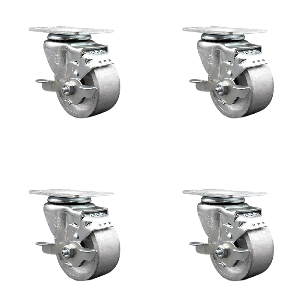 SCC-20S314-SSS-TLB-4 Semi Steel Cast Iron Swivel Top Plate Caster with 3 in. Silver Wheels - Set of 4