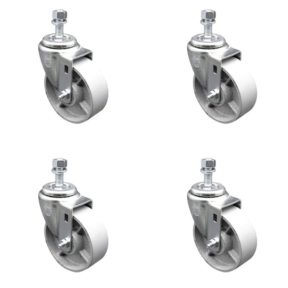 SCC-TS20S414-SSS-381615-4 Semi Steel Cast Iron Swivel Threaded Stem Caster with 4 x 1.25 in. Silver Wheels & 0.38 in. Stems - Set of 4