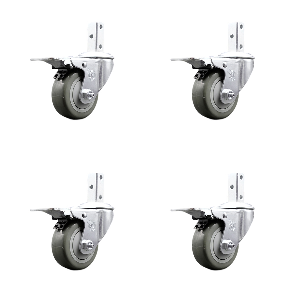 Swivel Square Stem Caster with 3 x 1.25 in. Gray Poly Wheel, 0.75 x 2 in. Square Stem with 3 0.26 in. Diameter Mounting Holes - Set of 4