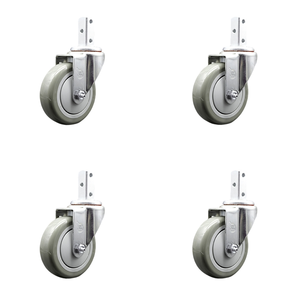Swivel Square Stem Caster with 4 x 1.25 in. Gray Polyurethane Wheel, 0.87 x 2 in. Square Stem with 3 0.26 in. Diameter Mounting Holes - Set of 4