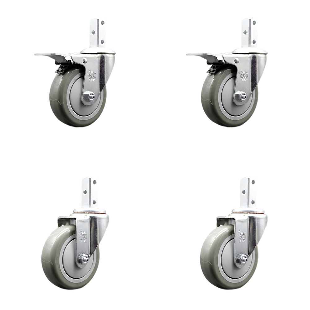 Swivel Square Stem Caster with 4 x 1.25 in. Gray Poly Wheel, 0.87 x 2 in. Square Stem with 3 0.26 in. Diameter Mounting Holes - Set of 4