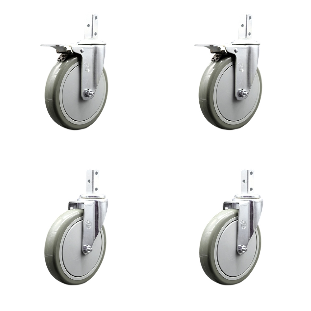 Swivel Square Stem Caster with 6 x 1.25 in. Gray Polyurethane Wheel, 0.75 x 2 in. Square Stem with 3 0.26 in. Diameter Mounting Holes - Set of 4