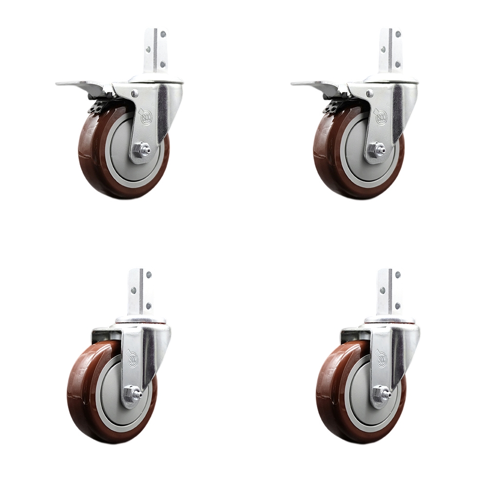 Swivel Square Stem Caster with 4 x 1.25 in. Maroon Poly Wheel, 0.87 x 2 in. Square Stem with 3 0.26 in. Diameter Mounting Holes - Set of 4