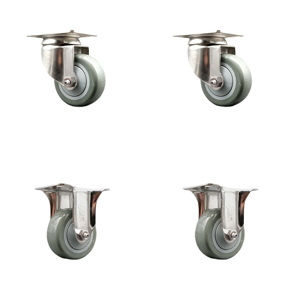 SCC-SS31620S314-PPUB-2-R-2 Polyurethane Swivel Top Plate Caster with 3 in. 316 Stainless Steel Gray Wheels - Set of 4