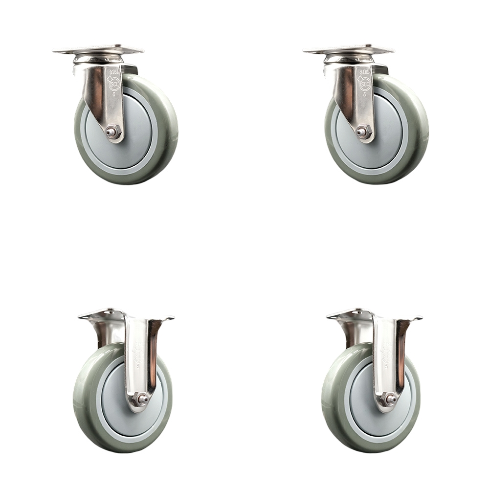 SCC-SS31620S514-PPUB-2-R-2 Polyurethane Swivel Top Plate Caster with 5 in. 316 Stainless Steel Gray Wheels - Set of 4