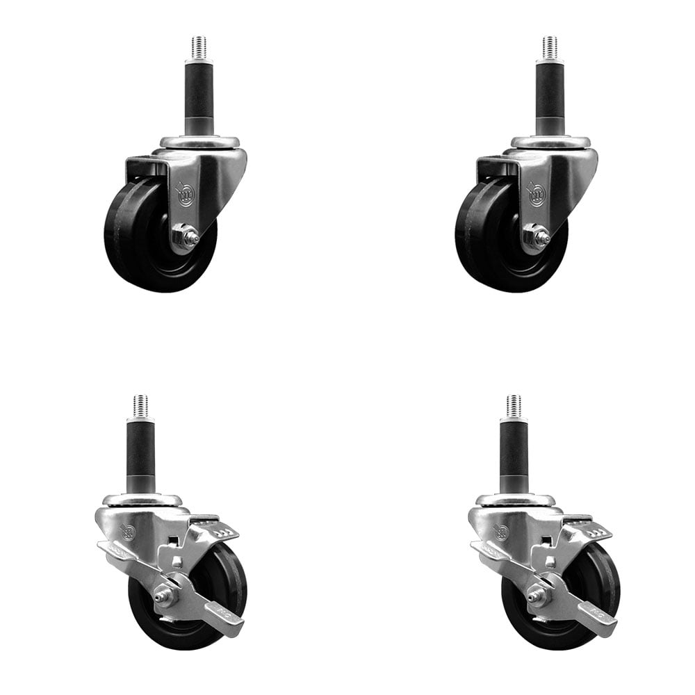 SCC-SSEX20S314-PHS-2-TLB-2-1 Stainless Steel Phenolic Swivel Expanding Stem Caster with 3 in. Black Wheels & 1 in. Stems - Set of 4