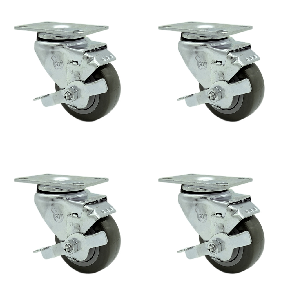SCC-20S314-PPUB-TLB-4 Polyurethane Swivel Top Plate Caster with 3 in. Gray Wheels - Set of 4