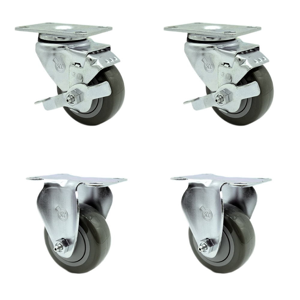 SCC-20S314-PPUB-TLB-2-R314-2 Polyurethane Swivel Top Plate Caster with 3 in. Gray Wheels - Set of 4