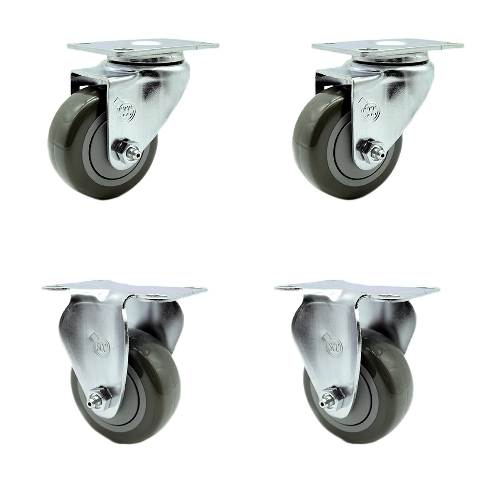 SCC-20S3514-PPUB-2-R3514-2 Polyurethane Swivel Top Plate Caster with 3.5 in. Gray Wheels - Set of 4