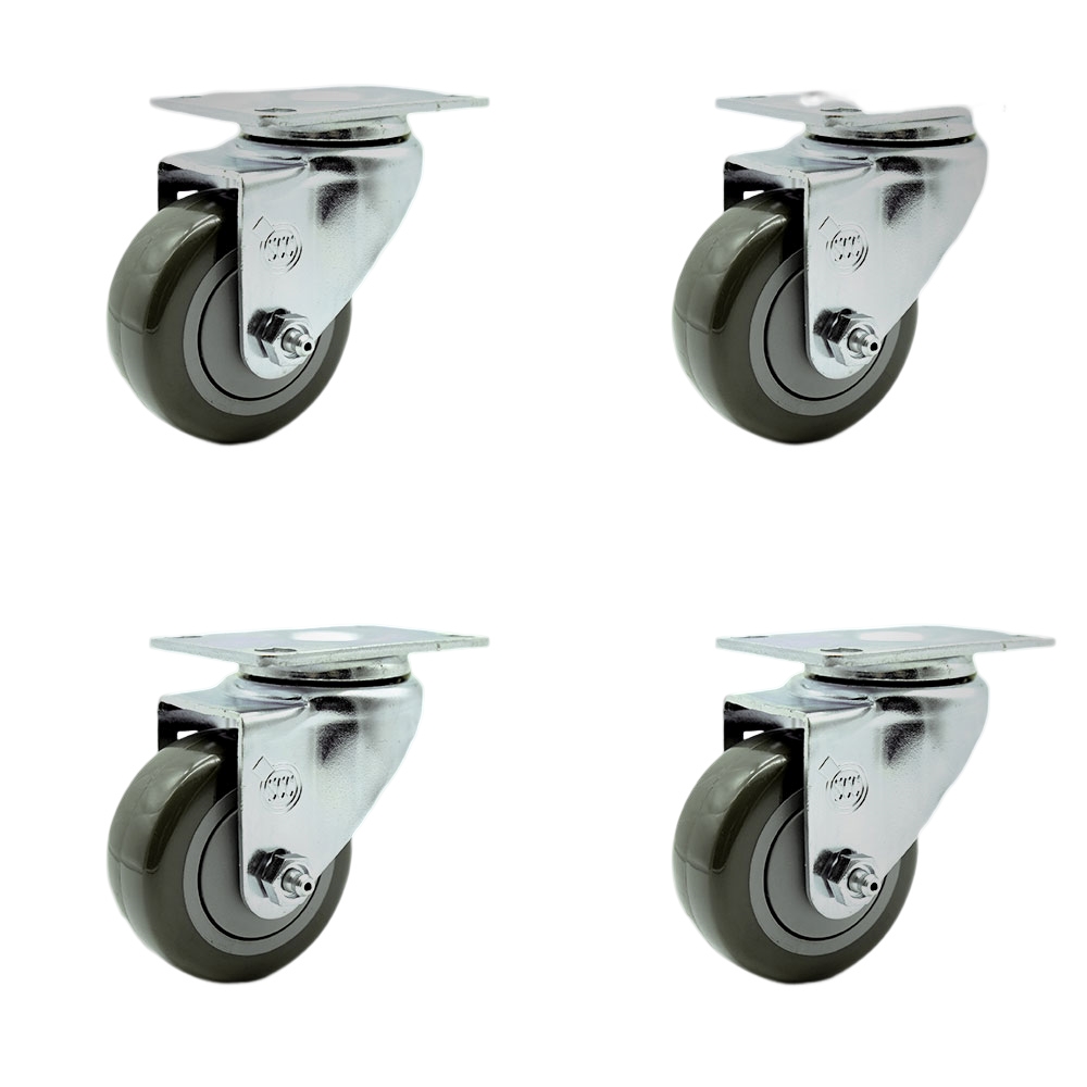 SCC-SS20S3514-PPUB-4 Stainless Steel Polyurethane Swivel Top Plate Caster with 3.5 x 1.25 in. Gray Wheels - Set of 4