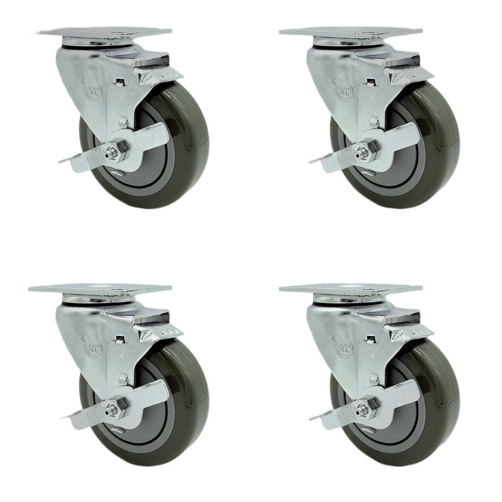 SCC-SS20S414-PPUB-TLB-4 Stainless Steel Polyurethane Swivel Top Plate Caster with 4 x 1.25 in. Gray Wheels - Set of 4