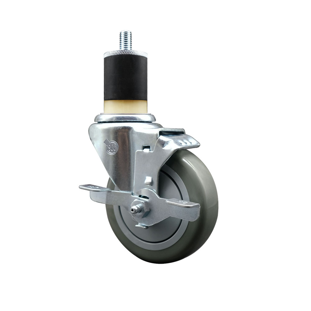 SCC-EX20S414-PPUB-TLB-178 Polyurethane Expanding Stem Swivel Caster with 4 in. Gray Wheel & 1.87 in. Stem & Top Locking Brake