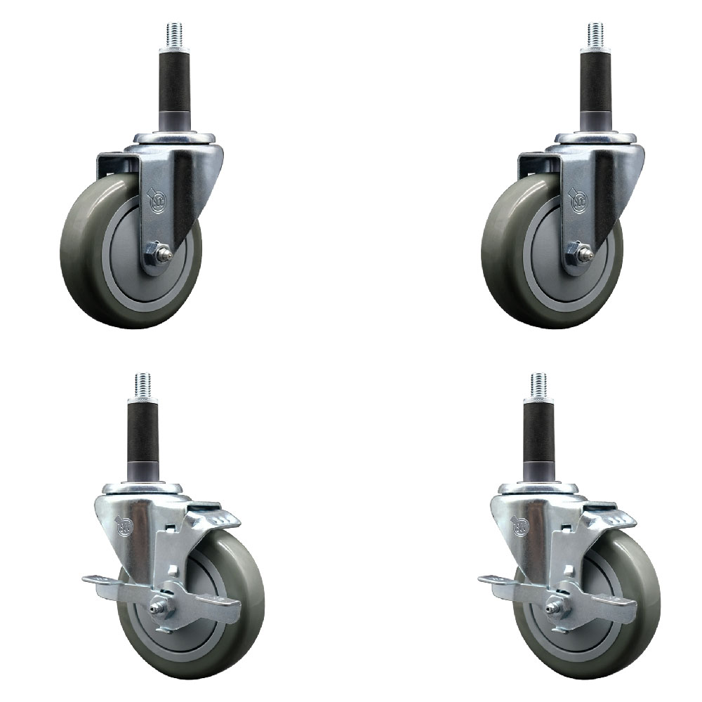 SCC-EX20S414-PPUB-2-TLB-2-1 Polyurethane Swivel Expanding Stem Caster with 4 in. Gray Wheels & 1 in. Stems - Set of 4