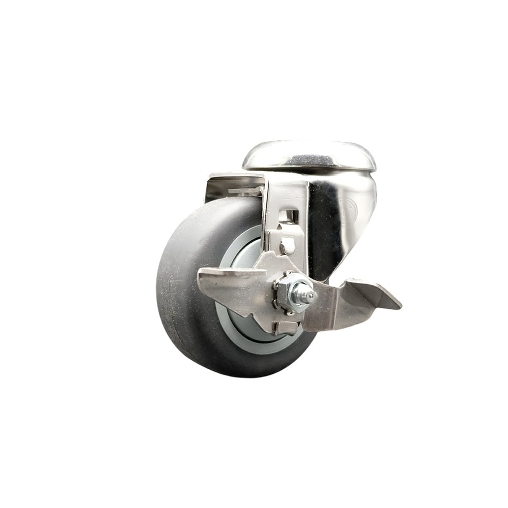 SCC-SS316BH20S314-TPRB-TLB Thermoplastic Rubber Swivel Bolt Hole Caster with 3 in. Gray Caster Wheel & Top Lock Brake - 316 Stainless Steel Caster