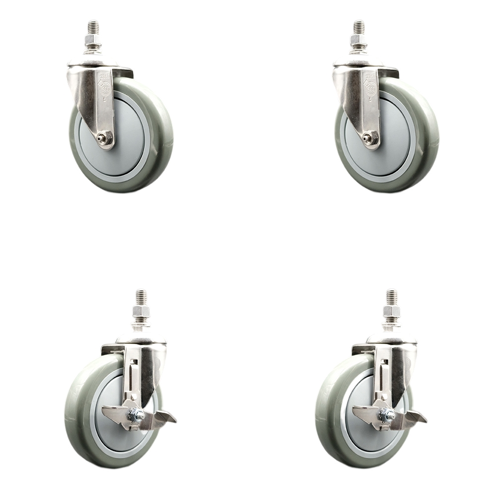 Poly Swivel Stem Caster with 5 in. Gray Caster Wheels, 0.5 in. Threaded Stems - 316 Stainless Steel Casters - Set of 4