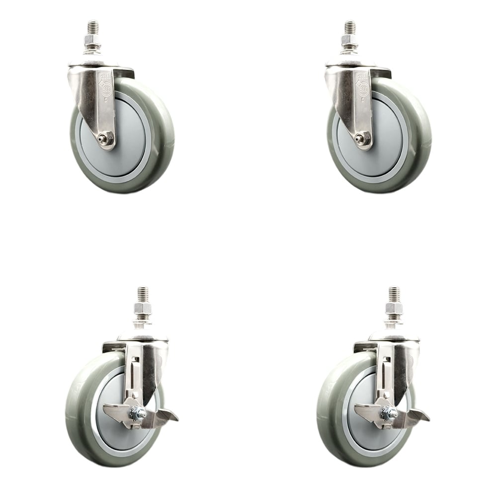 Poly Swivel Stem Caster with 5 in. Gray Caster Wheels, 10 mm Threaded Stems - 316 Stainless Steel Casters - Set of 4