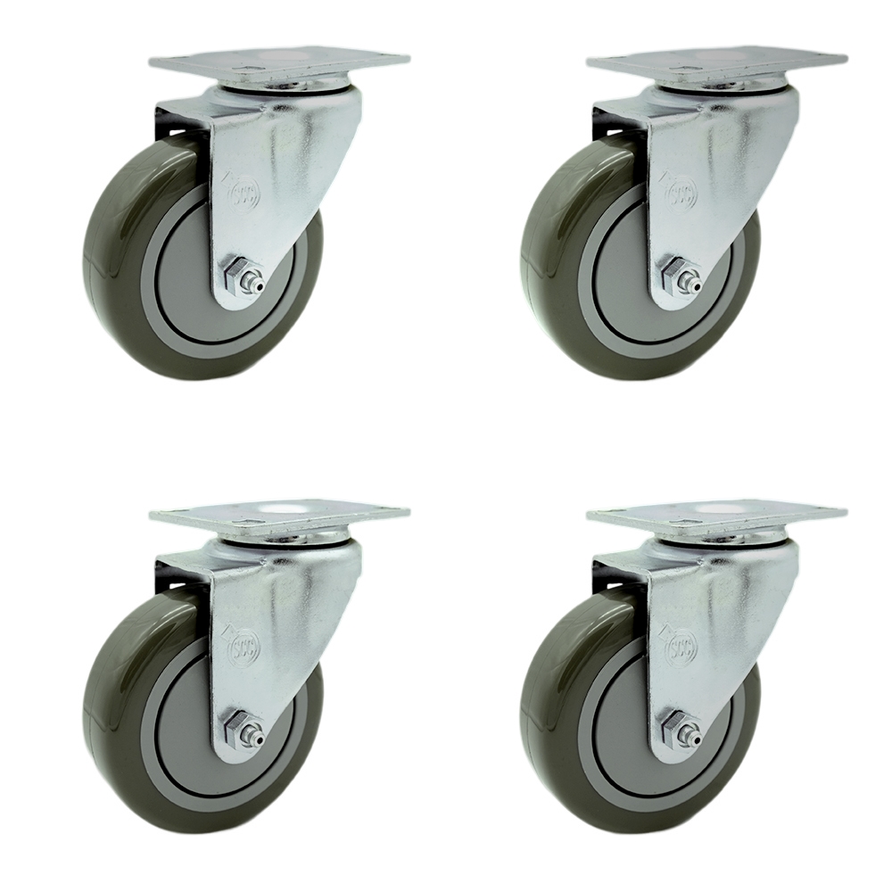 SCC-SS20S414-PPUB-4 Stainless Steel Polyurethane Swivel Top Plate Caster with 4 x 1.25 in. Gray Wheels - Set of 4