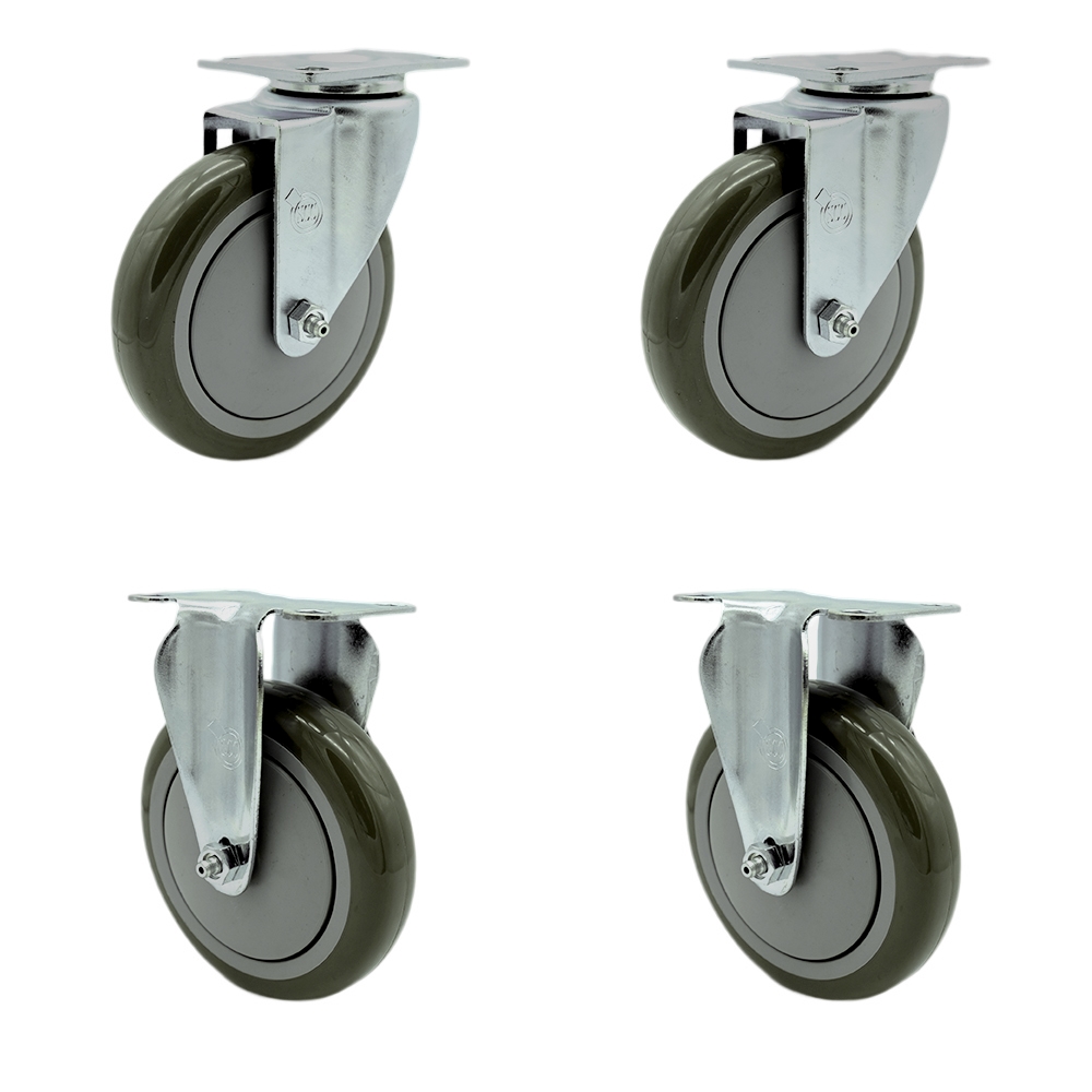 SCC-SS20S514-PPUB-2-R514-2 Stainless Steel Polyurethane Swivel Top Plate Caster with 5 x 1.25 in. Gray Wheels - Set of 4
