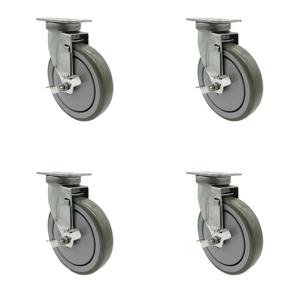 SCC-SS20S614-PPUB-TLB-4 Stainless Steel Polyurethane Swivel Top Plate Caster with 6 x 1.26 in. Gray Wheels - Set of 4