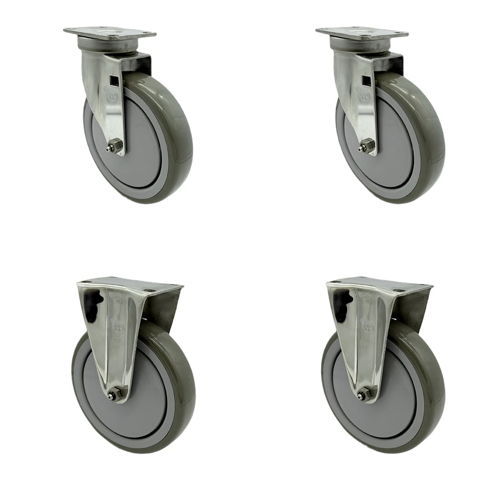 SCC-SS20S614-PPUB-2-R614-2 Stainless Steel Polyurethane Swivel Top Plate Caster with 6 x 1.26 in. Gray Wheels - Set of 4