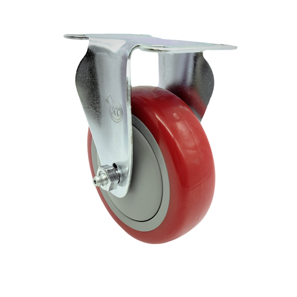 SCC-SS20R414-PPUB-RED Stainless Steel Polyurethane Swivel Top Plate Rigid Caster with 4 x 1.25 in. Red Wheel