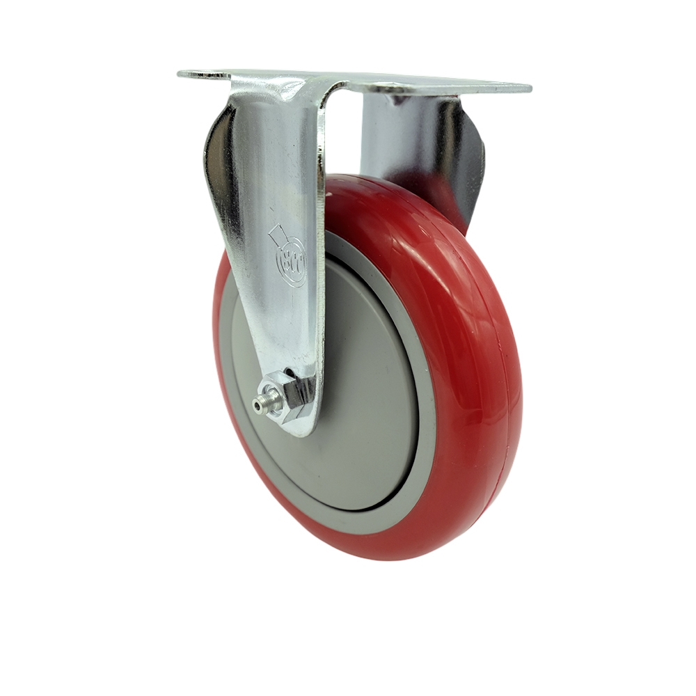 SCC-SS20R514-PPUB-RED Stainless Steel Polyurethane Swivel Top Plate Rigid Caster with 5 x 1.25 in. Red Wheel