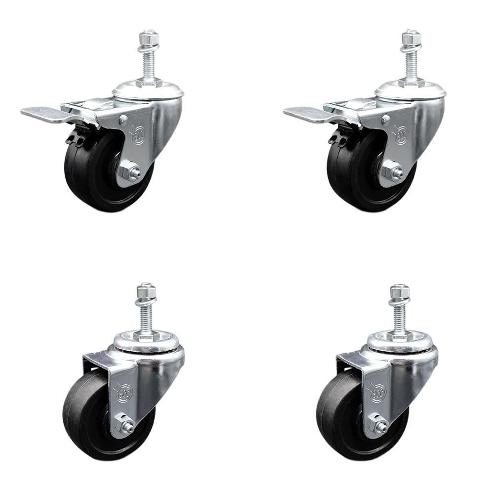 SCC-SSTSTTL20S3514-SRS-M1015-2-S-2 Stainless Steel Soft Rubber Swivel Threaded Stem Caster with 3.5 x 1.25 in. Black Wheels & 10 mm Stems - Set of 4