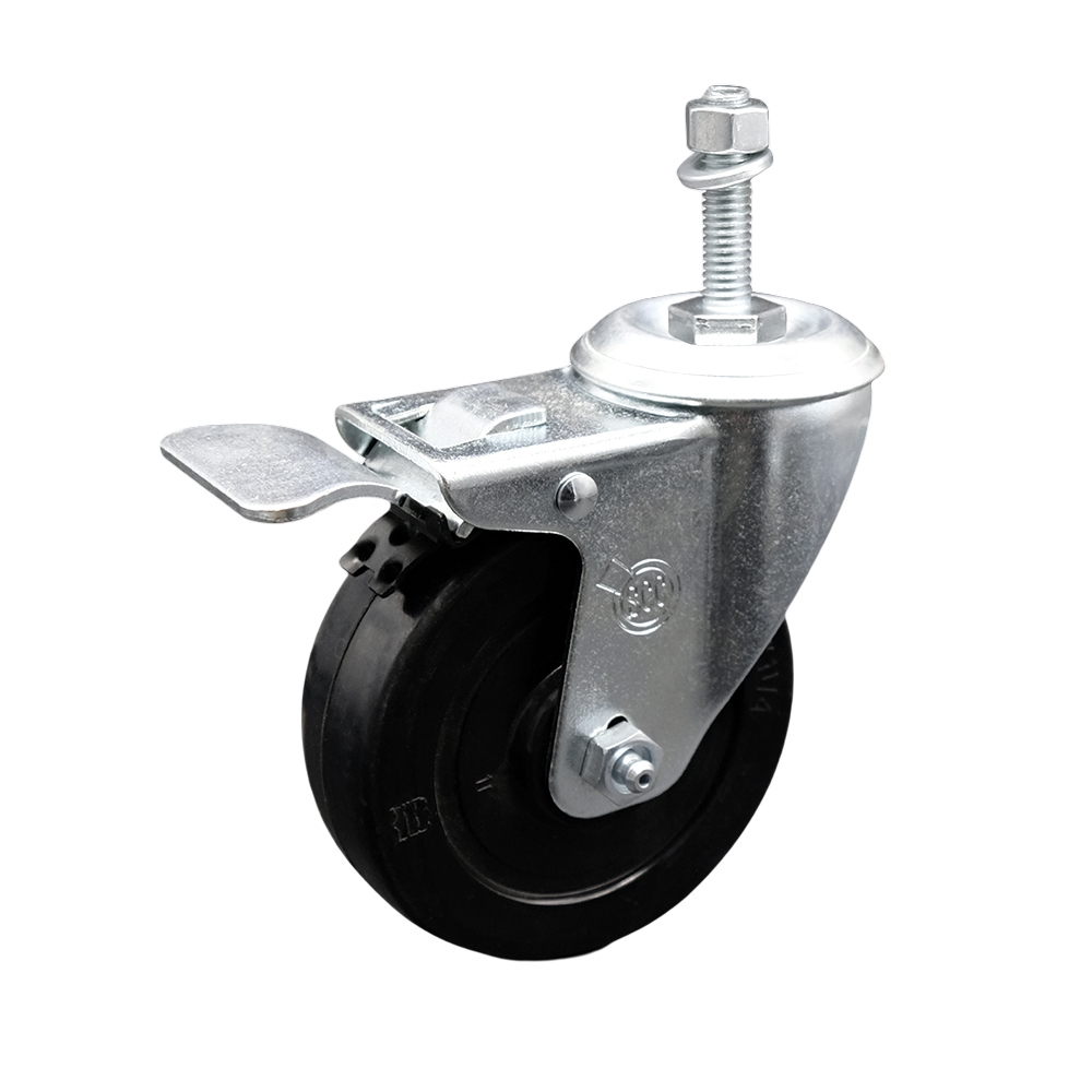 SCC-TSTTL20S414-SRS-M1015 Soft Rubber Swivel Threaded Stem Caster with 4 x 1.25 in. Black Wheel & 10 mm Stem & Total Locking Brake
