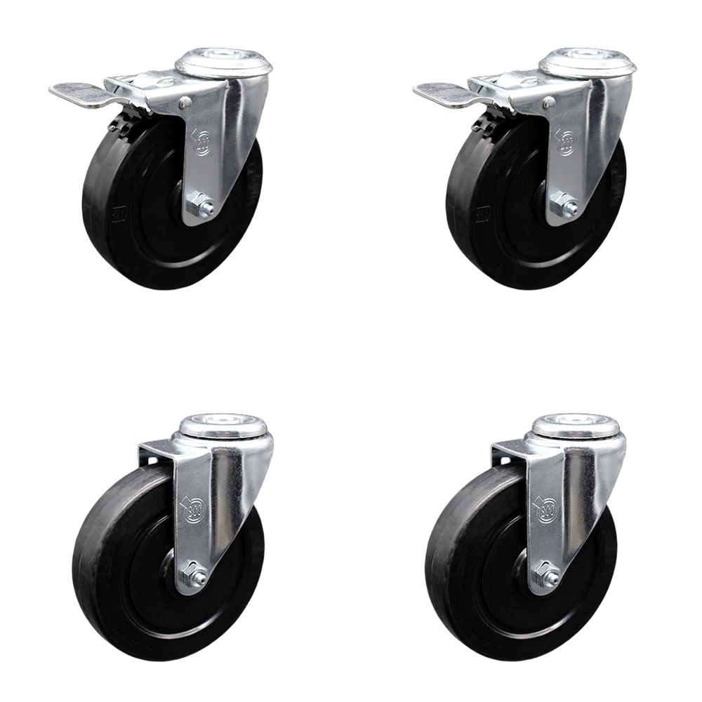SCC-BHTTL20S514-SRS-2-S-2 Soft Rubber Swivel Bolt Hole Caster with 5 x 1.25 in. Black Wheels - Set of 4