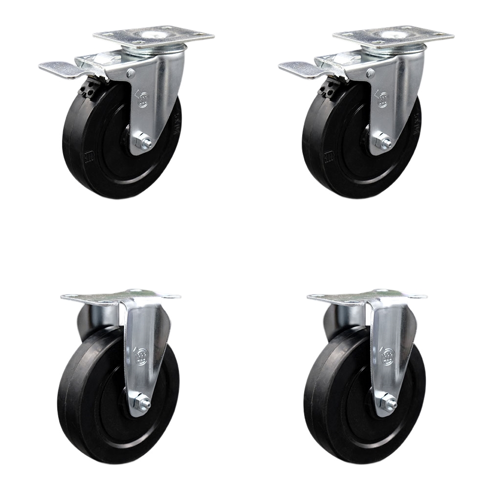 SCC-TTL20S514-SRS-2-R-2 Soft Rubber Swivel Top Plate Caster with 5 in. Black Wheels - Set of 4