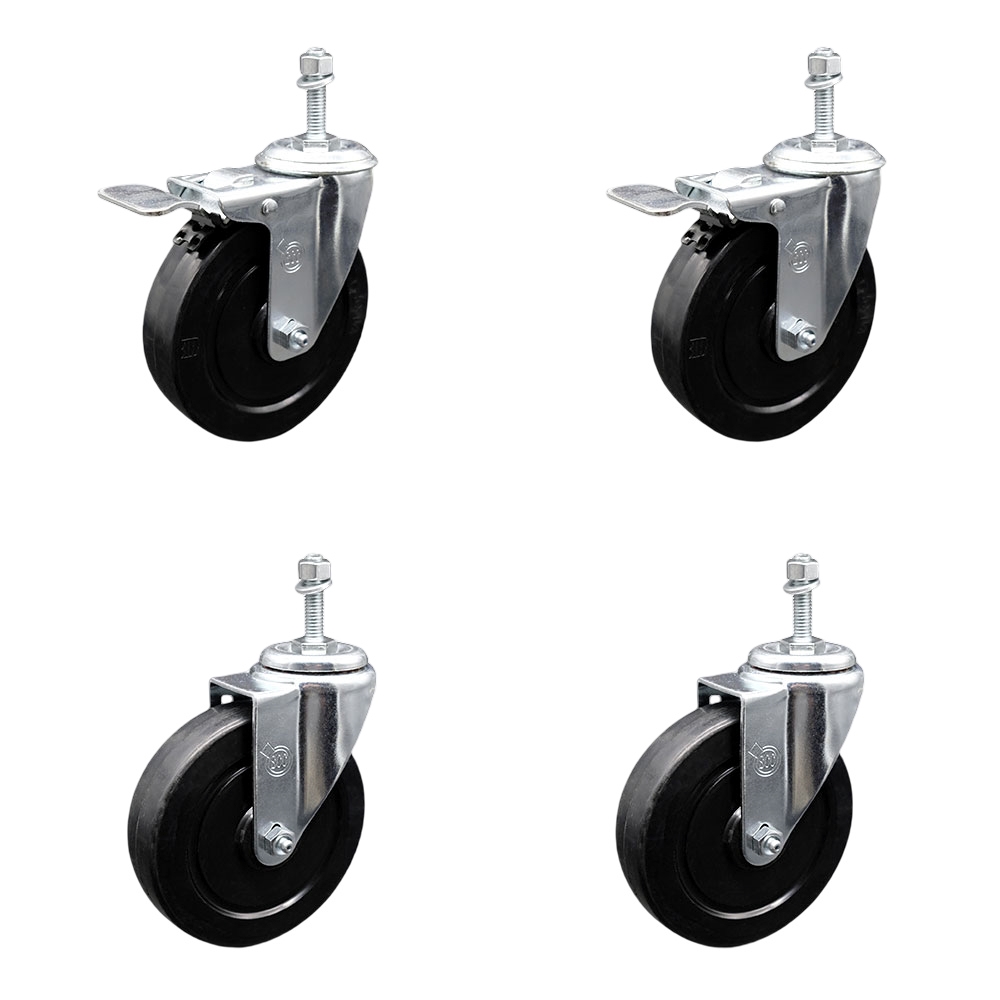 SCC-TSTTL20S514-SRS-381615-2-S-2 Soft Rubber Swivel Threaded Stem Caster with 5 x 1.25 in. Black Wheels & 0.38 in. Stems - Set of 4
