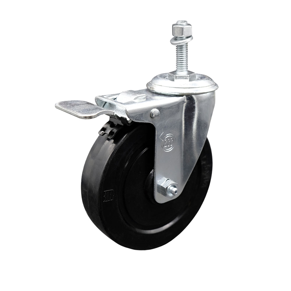 SCC-TSTTL20S514-SRS-M1015 Soft Rubber Swivel Threaded Stem Caster with 5 x 1.25 in. Black Wheel & 10 mm Stem & Total Locking Brake